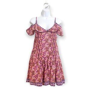 Poupette St Barth dress, Pink Cold Shoulder Criss Cross Back A line Mini‎ dress